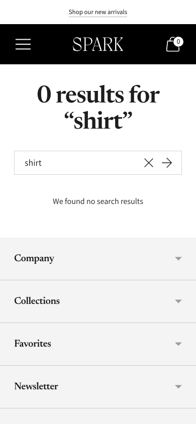 Search → panel opened — Navi+ on the Spark Shopify theme Search → panel opened — Navi+ on the Spark Shopify theme