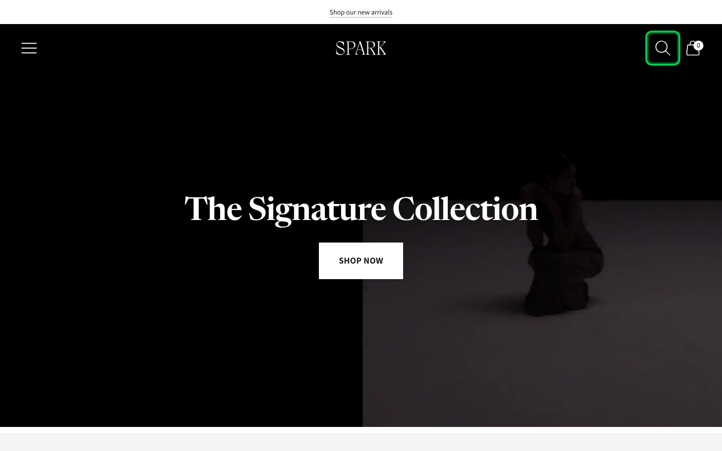 Search → panel opened — Navi+ on the Spark Shopify theme Search → panel opened — Navi+ on the Spark Shopify theme