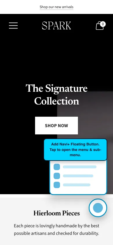 Navi+ FAB on the Spark Shopify theme Navi+ FAB on the Spark Shopify theme