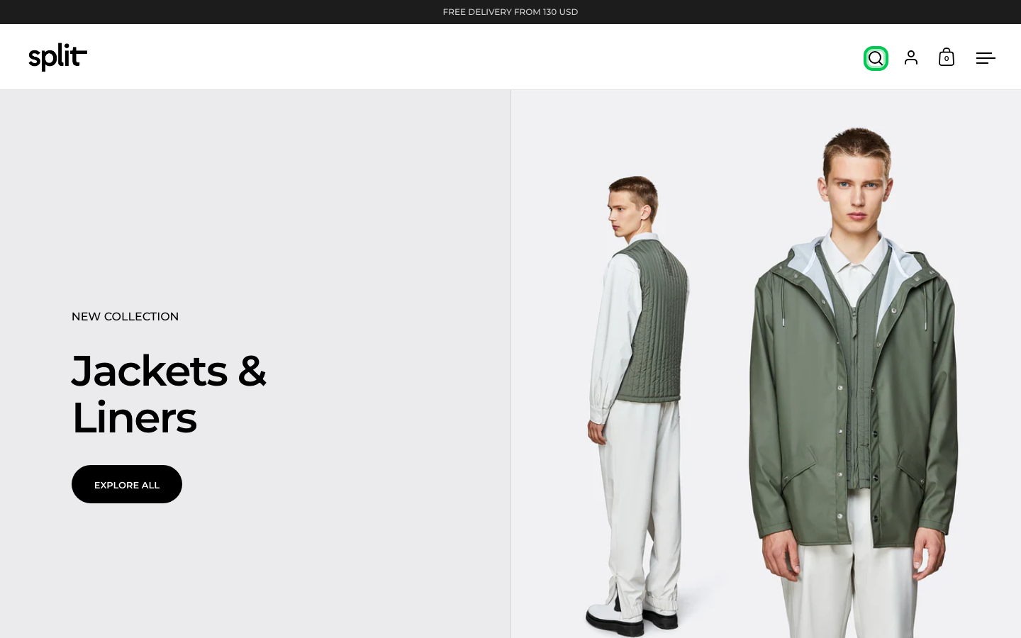 Search → panel opened — Navi+ on the Split Shopify theme