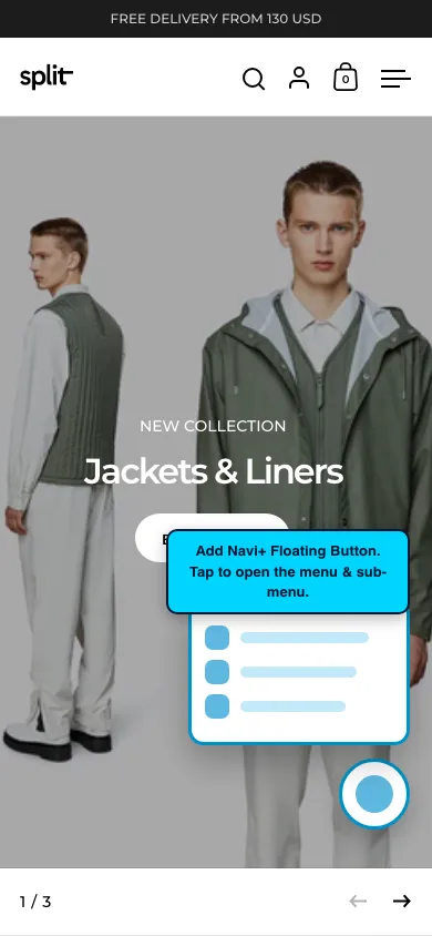 Navi+ FAB on the Split Shopify theme Navi+ FAB on the Split Shopify theme