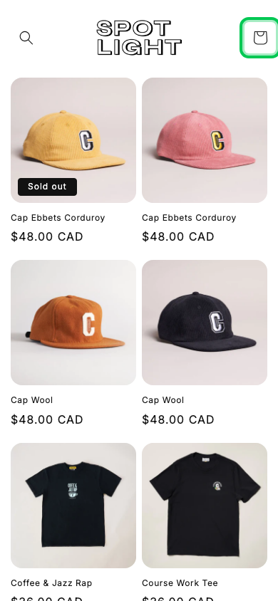Cart → panel opened — Navi+ on the Spotlight Shopify theme Cart → panel opened — Navi+ on the Spotlight Shopify theme