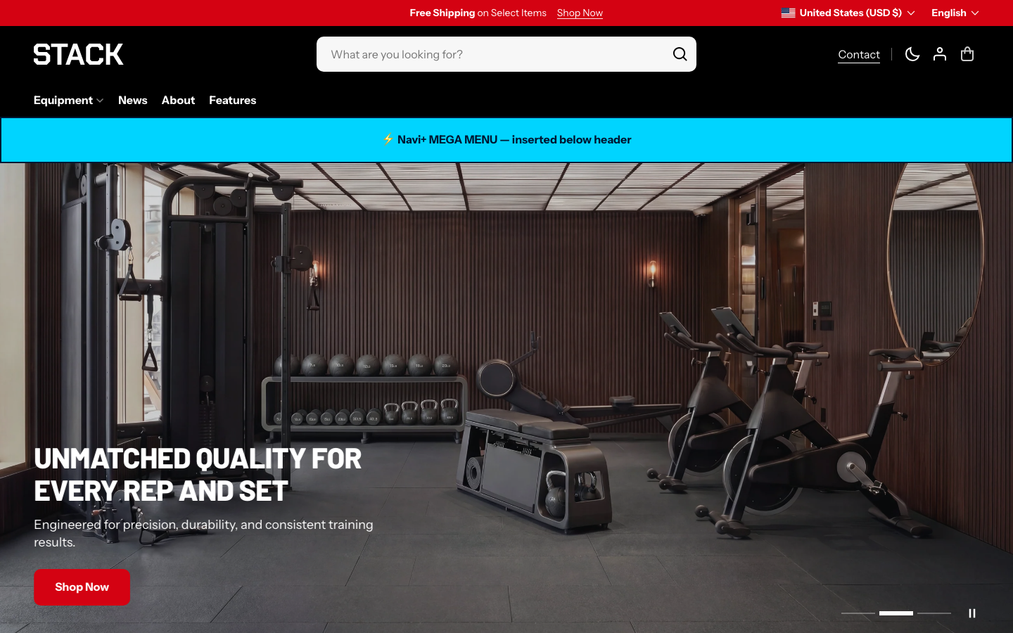 Menu inserted below header — Navi+ on the Stack Shopify theme Menu inserted below header — Navi+ on the Stack Shopify theme