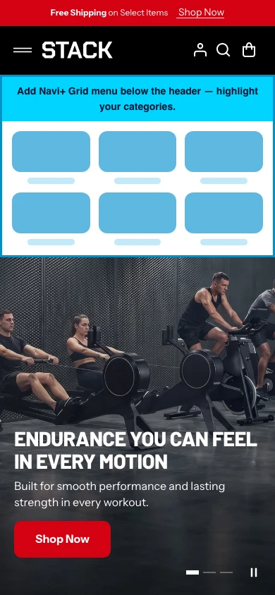 Navi+ Grid Menu on the Stack Shopify theme Navi+ Grid Menu on the Stack Shopify theme