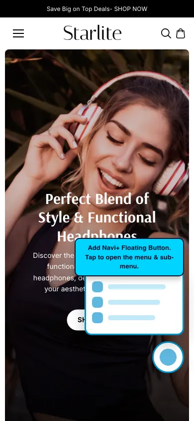 Navi+ FAB on the Starlite Shopify theme Navi+ FAB on the Starlite Shopify theme