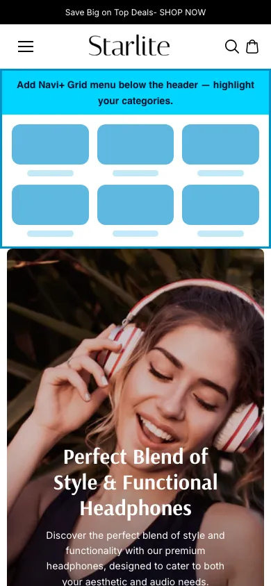 Navi+ Grid Menu on the Starlite Shopify theme Navi+ Grid Menu on the Starlite Shopify theme