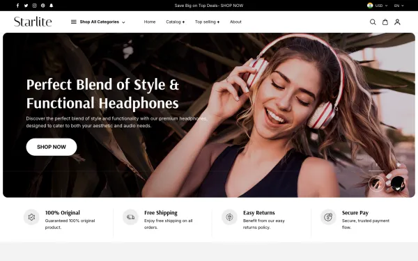 Full-page desktop screenshot of Shopify Starlite theme demo store