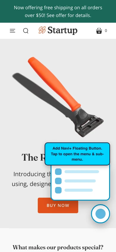 Navi+ FAB on the Startup Shopify theme Navi+ FAB on the Startup Shopify theme