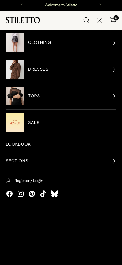 Hamburger → panel opened — Navi+ on the Stiletto Shopify theme Hamburger → panel opened — Navi+ on the Stiletto Shopify theme