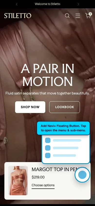 Navi+ FAB on the Stiletto Shopify theme Navi+ FAB on the Stiletto Shopify theme