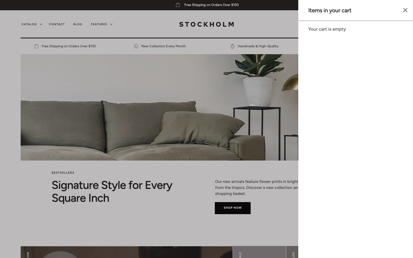 Cart → panel opened — Navi+ on the Stockholm Shopify theme