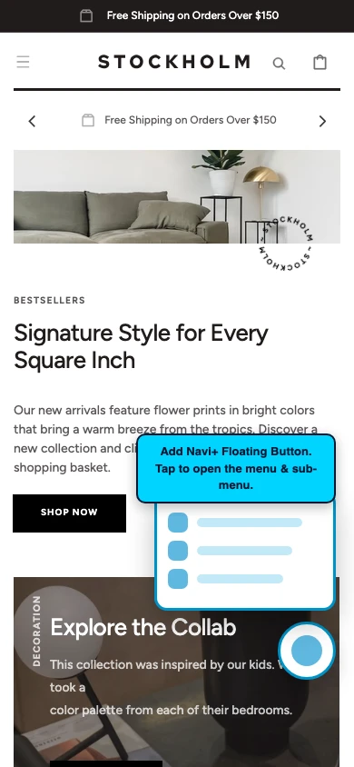 Navi+ FAB on the Stockholm Shopify theme