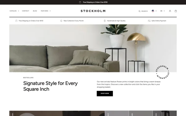 Full-page desktop screenshot of Shopify Stockholm theme demo store