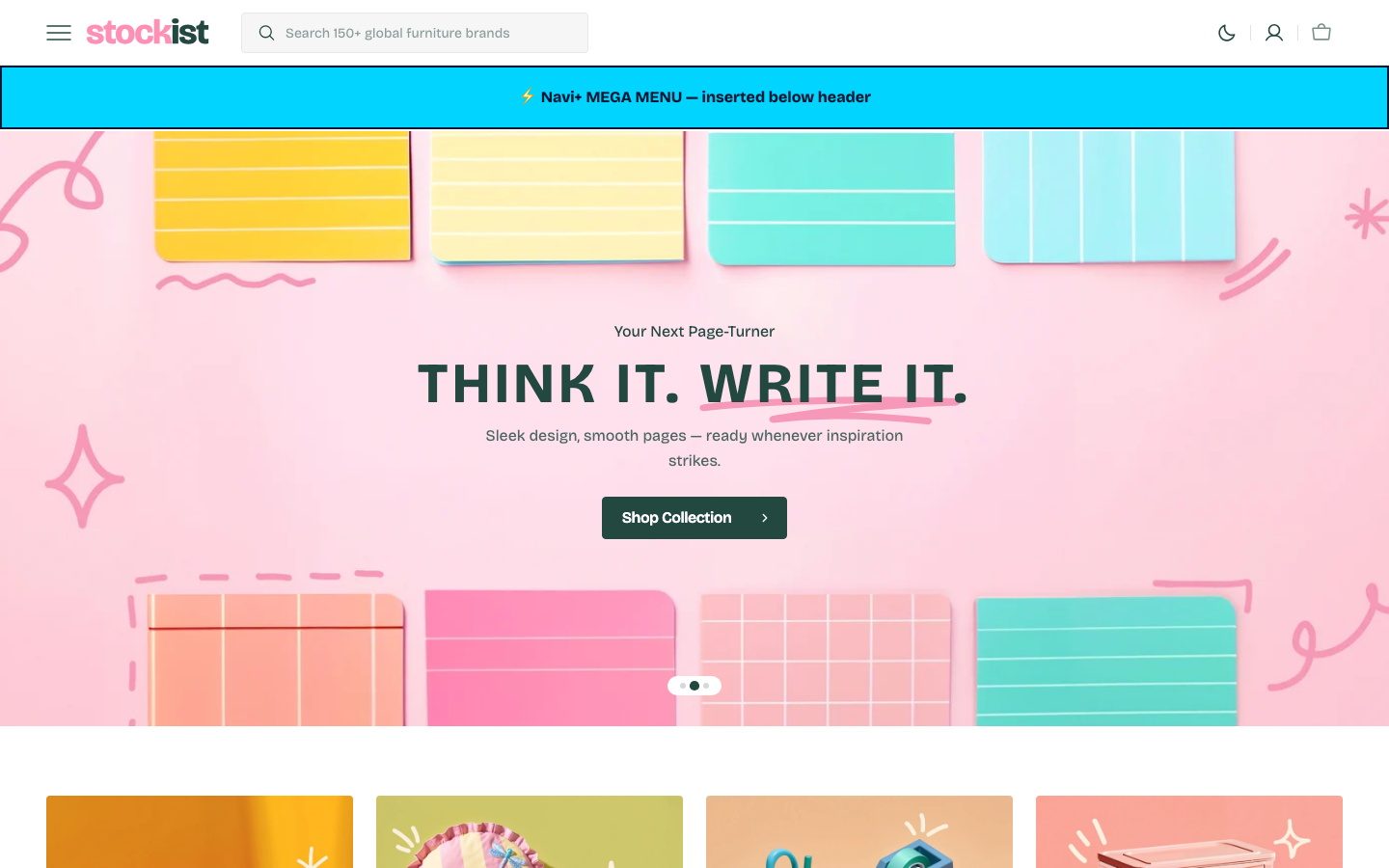 Menu inserted below header — Navi+ on the Stockist Shopify theme Menu inserted below header — Navi+ on the Stockist Shopify theme