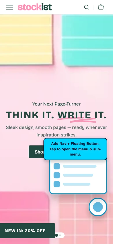 Navi+ FAB on the Stockist Shopify theme Navi+ FAB on the Stockist Shopify theme