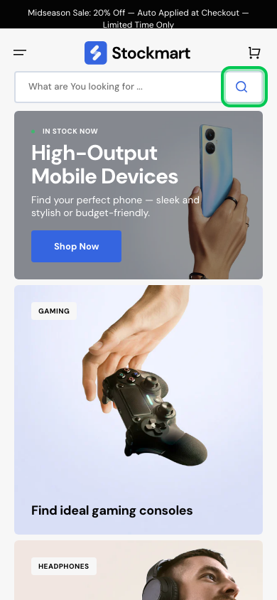 Search → panel opened — Navi+ on the Stockmart Shopify theme Search → panel opened — Navi+ on the Stockmart Shopify theme