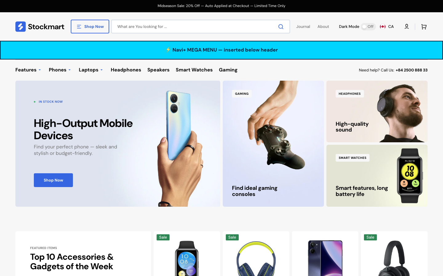 Menu inserted below header — Navi+ on the Stockmart Shopify theme Menu inserted below header — Navi+ on the Stockmart Shopify theme
