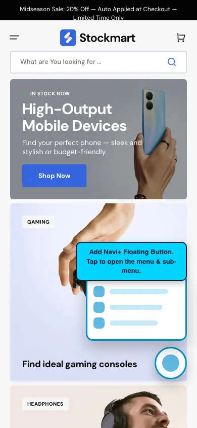 Navi+ FAB on the Stockmart Shopify theme Navi+ FAB on the Stockmart Shopify theme