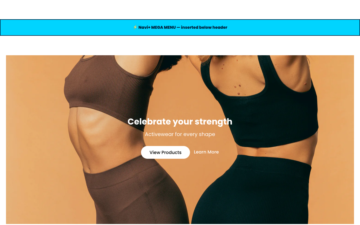 Menu inserted below header — Navi+ on the Story Shopify theme Menu inserted below header — Navi+ on the Story Shopify theme