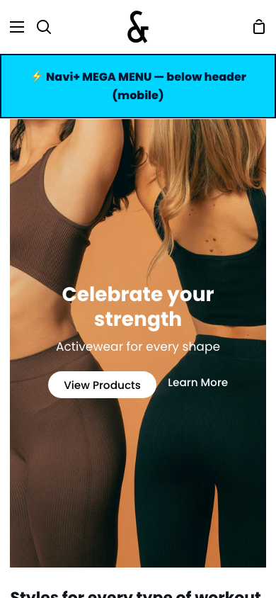 Menu inserted below header — Navi+ on the Story Shopify theme Menu inserted below header — Navi+ on the Story Shopify theme