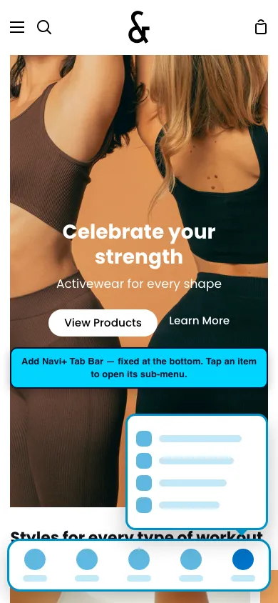 Navi+ Tab Bar on the Story Shopify theme