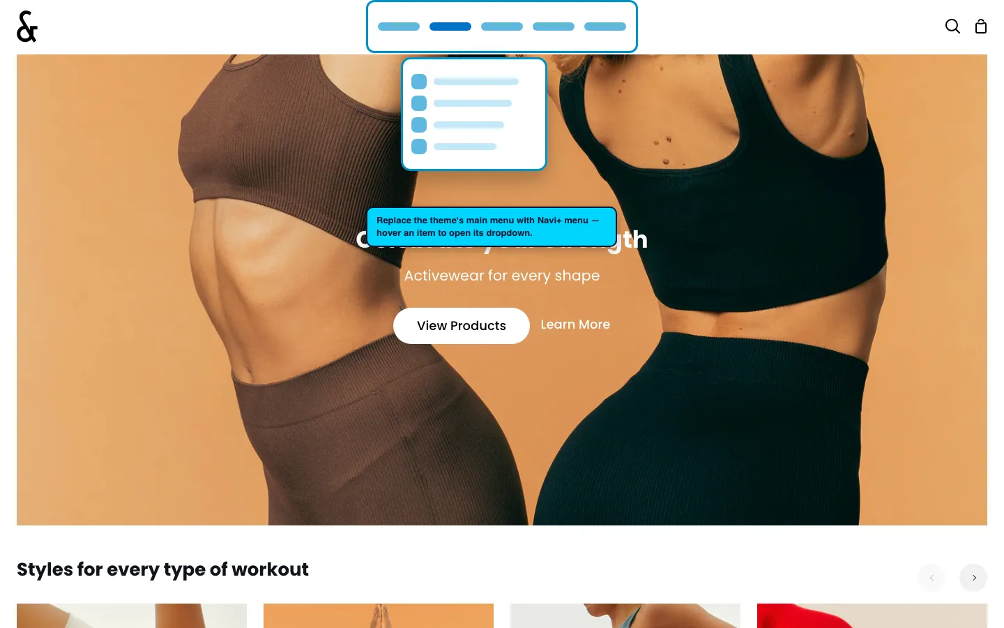 Navi+ Mega Menu replacing the desktop menu on the Story Shopify theme