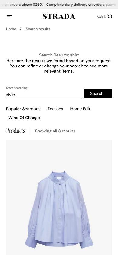 Search → panel opened — Navi+ on the Strada Shopify theme Search → panel opened — Navi+ on the Strada Shopify theme