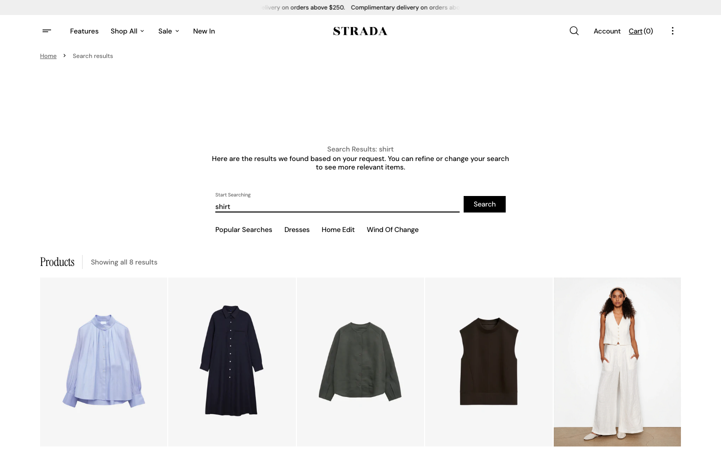 Search → panel opened — Navi+ on the Strada Shopify theme Search → panel opened — Navi+ on the Strada Shopify theme
