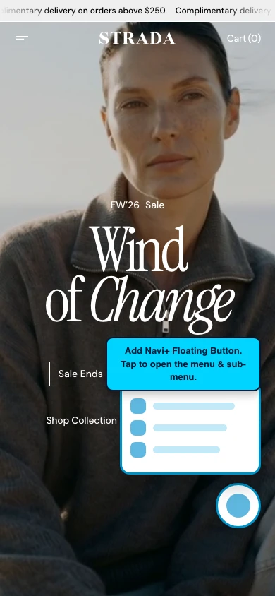 Navi+ FAB on the Strada Shopify theme Navi+ FAB on the Strada Shopify theme