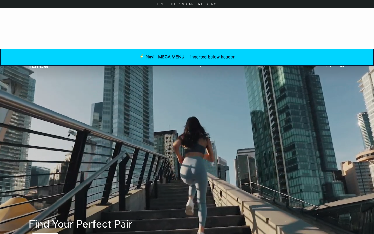 Menu inserted below header — Navi+ on the Streamline Shopify theme Menu inserted below header — Navi+ on the Streamline Shopify theme