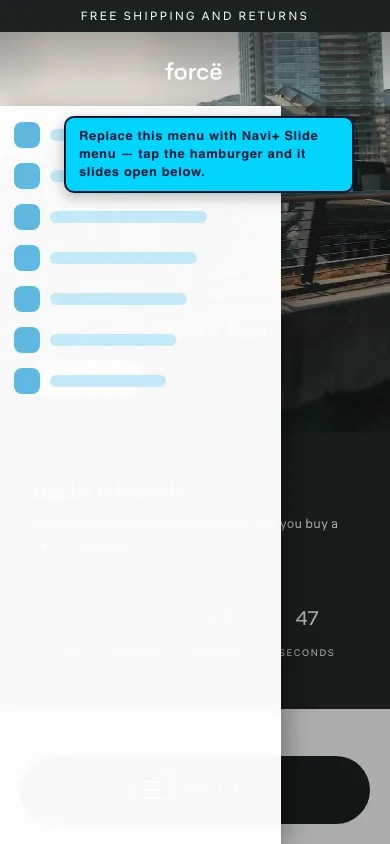 Navi+ Slide Menu on the Streamline Shopify theme