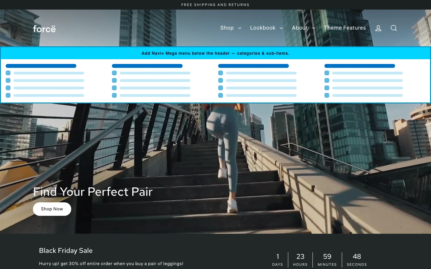 Navi+ Mega Menu inserted below the header on the Streamline Shopify theme Navi+ Mega Menu inserted below the header on the Streamline Shopify theme