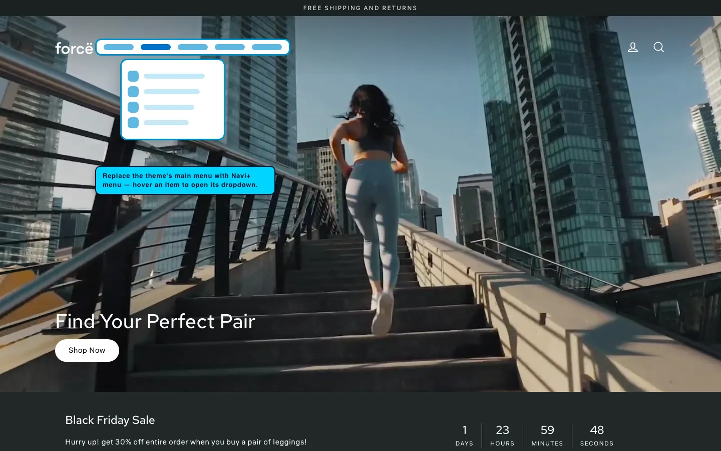Navi+ Mega Menu replacing the desktop menu on the Streamline Shopify theme