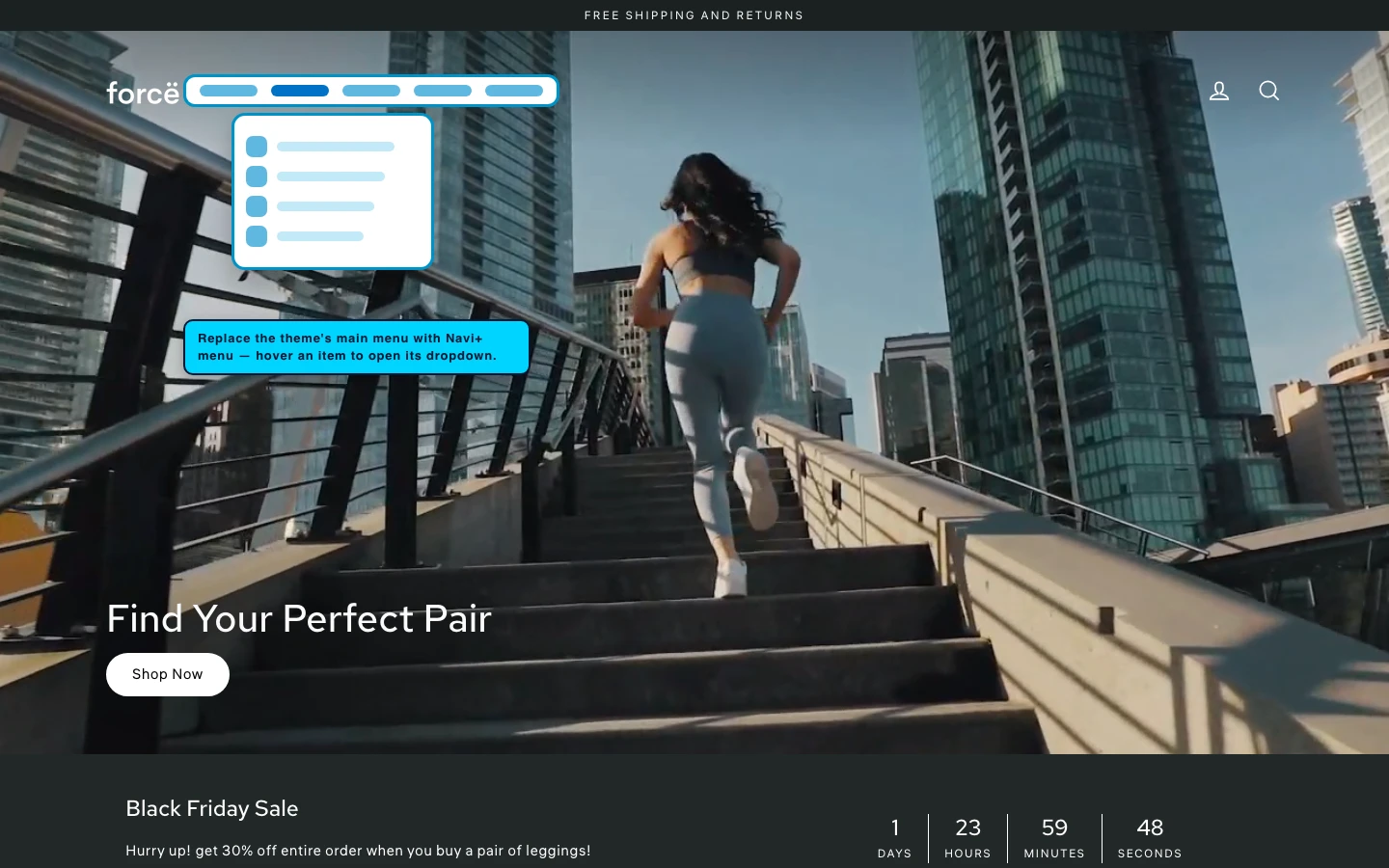 Navi+ Mega Menu replacing the desktop menu on the Streamline Shopify theme Navi+ Mega Menu replacing the desktop menu on the Streamline Shopify theme