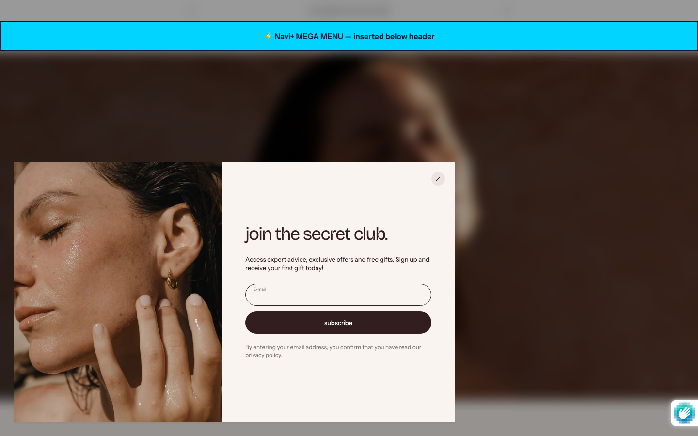 Menu inserted below header — Navi+ on the Stretch Shopify theme Menu inserted below header — Navi+ on the Stretch Shopify theme