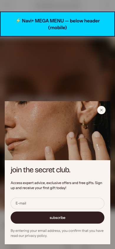 Menu inserted below header — Navi+ on the Stretch Shopify theme Menu inserted below header — Navi+ on the Stretch Shopify theme