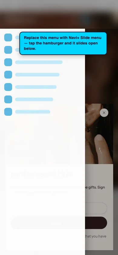 Navi+ Slide Menu on the Stretch Shopify theme Navi+ Slide Menu on the Stretch Shopify theme