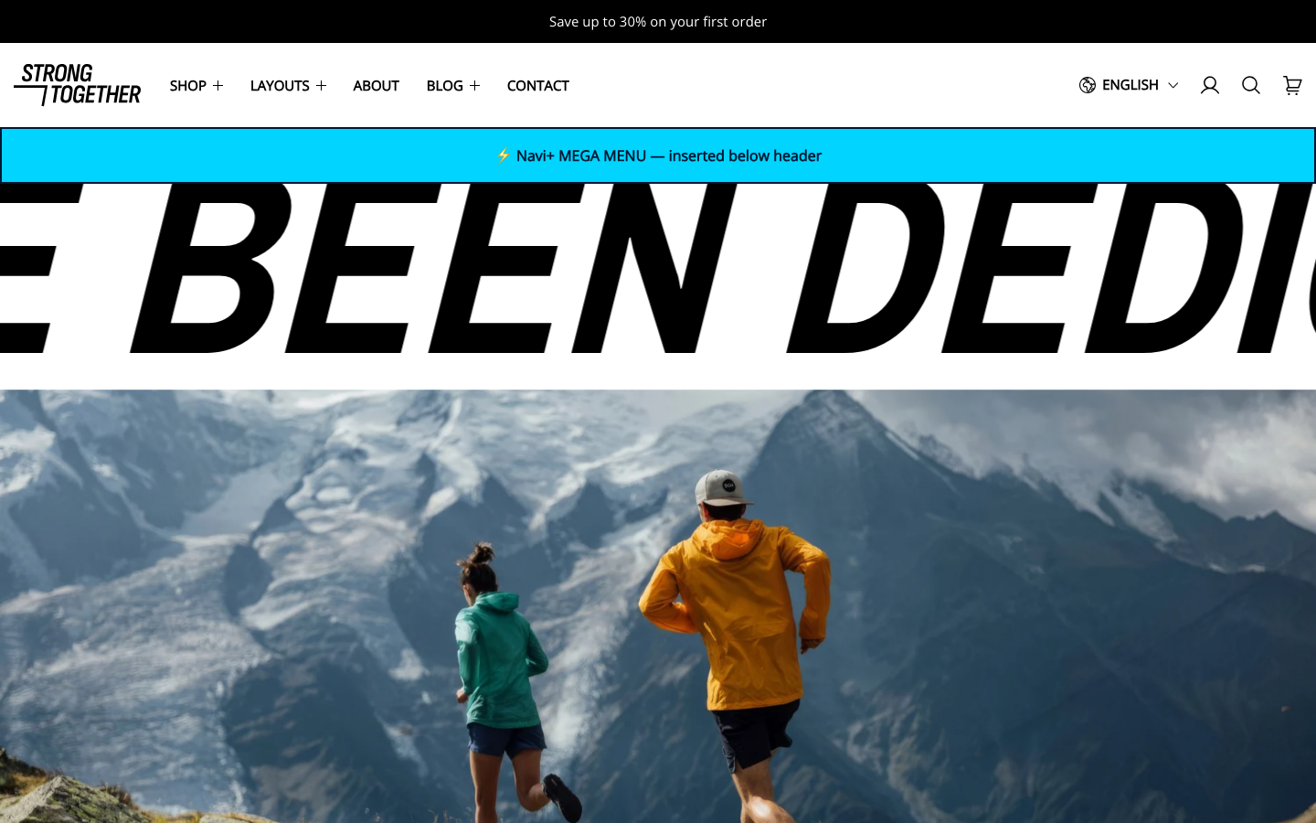 Menu inserted below header — Navi+ on the Strong Shopify theme Menu inserted below header — Navi+ on the Strong Shopify theme
