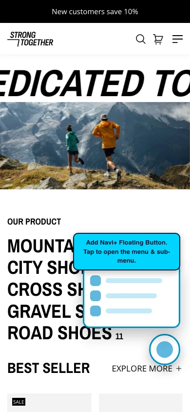 Navi+ FAB on the Strong Shopify theme Navi+ FAB on the Strong Shopify theme