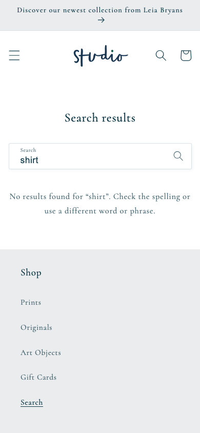Search → panel opened — Navi+ on the Studio Shopify theme