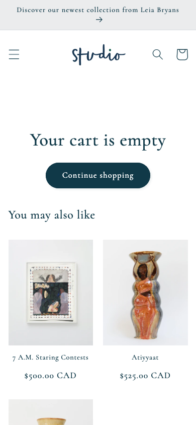 Cart → panel opened — Navi+ on the Studio Shopify theme