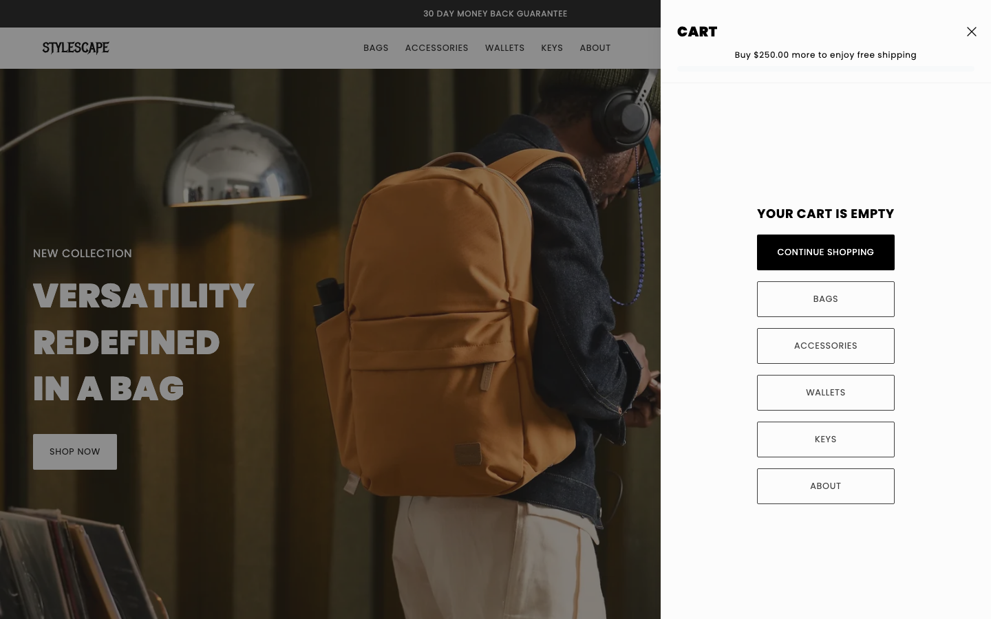 Cart → panel opened — Navi+ on the Stylescape Shopify theme Cart → panel opened — Navi+ on the Stylescape Shopify theme