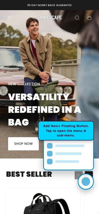 Navi+ FAB on the Stylescape Shopify theme Navi+ FAB on the Stylescape Shopify theme