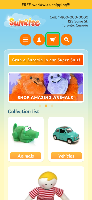 Cart → panel opened — Navi+ on the Sunrise Shopify theme