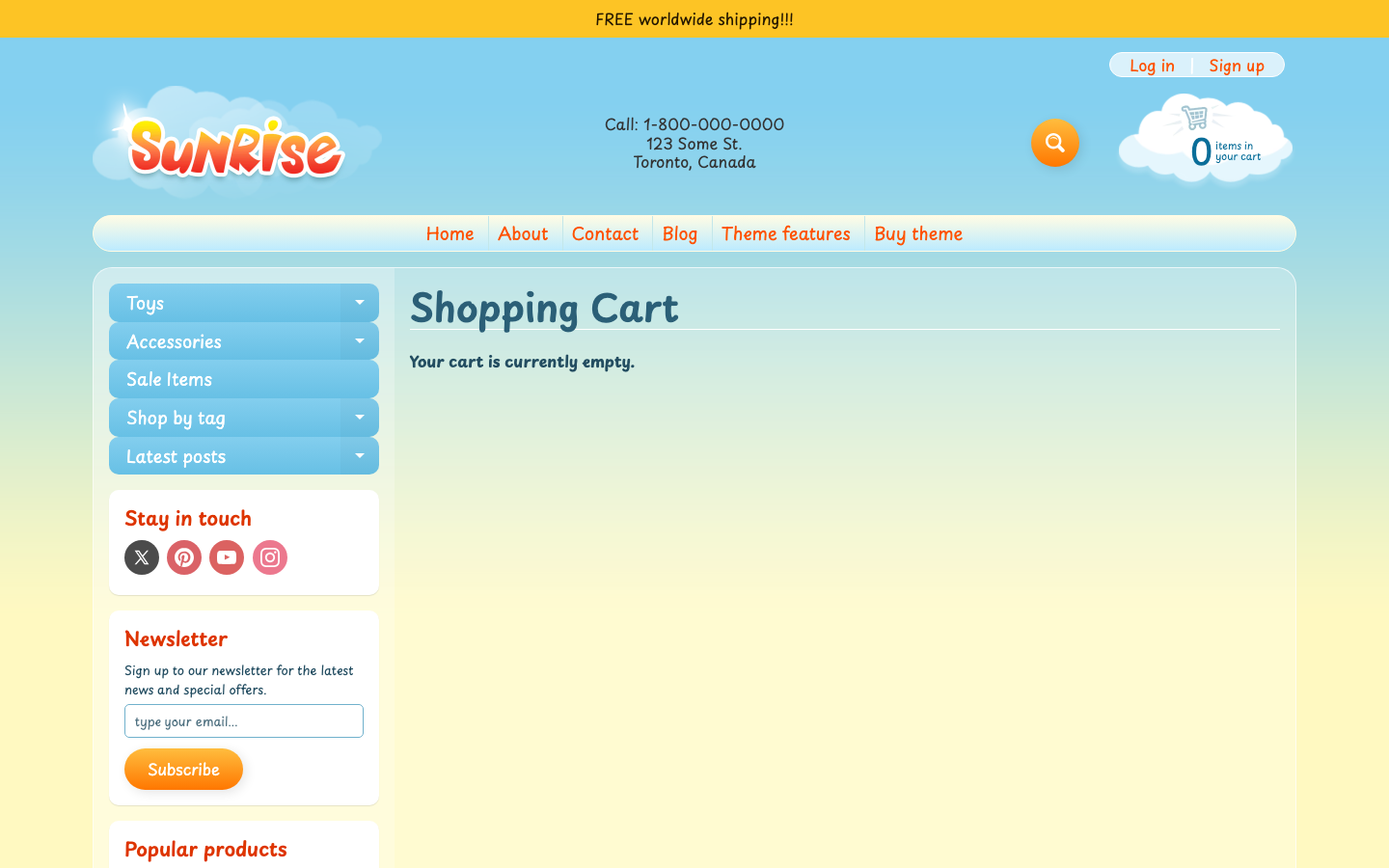 Cart → panel opened — Navi+ on the Sunrise Shopify theme