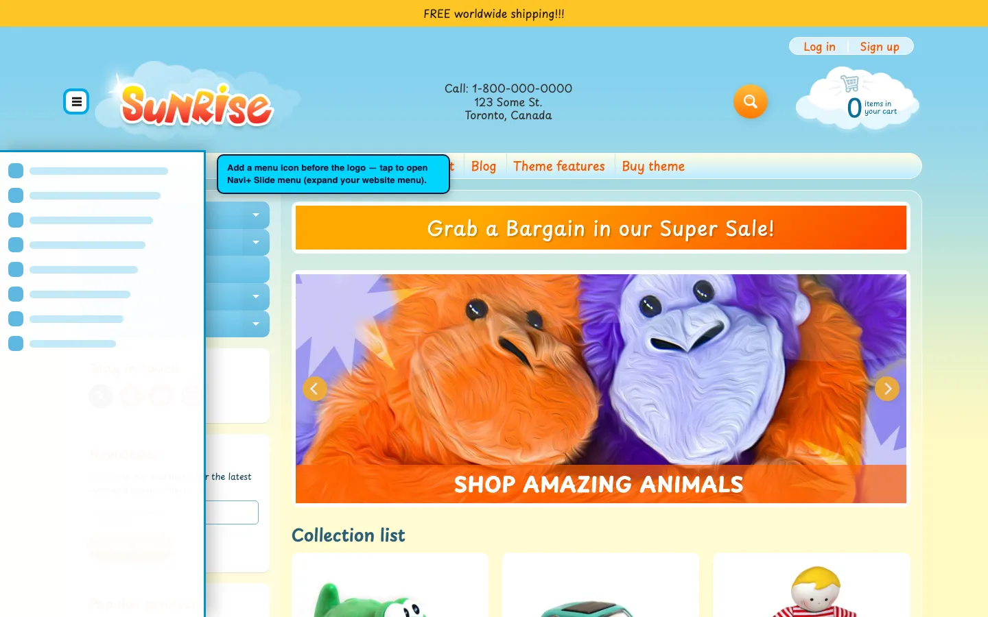 Navi+ trigger icon before the logo on the Sunrise Shopify theme