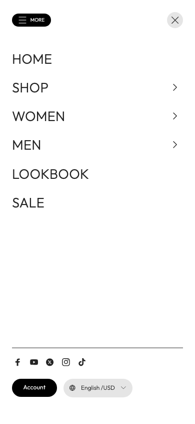 Hamburger → panel opened — Navi+ on the Supreme Shopify theme