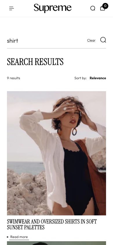 Search → panel opened — Navi+ on the Supreme Shopify theme