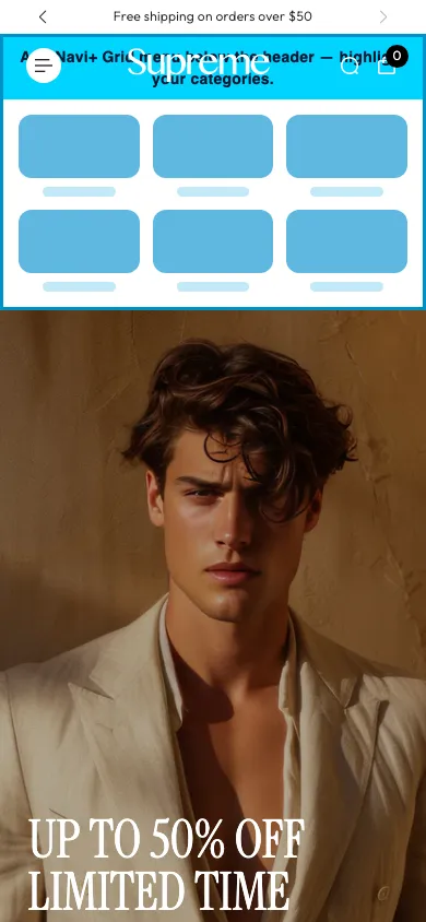 Navi+ Grid Menu on the Supreme Shopify theme Navi+ Grid Menu on the Supreme Shopify theme
