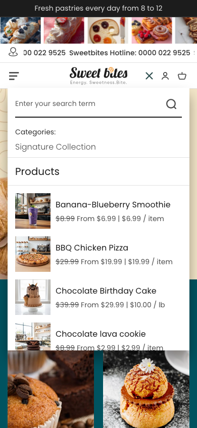 Search → panel opened — Navi+ on the Sweet Shopify theme Search → panel opened — Navi+ on the Sweet Shopify theme